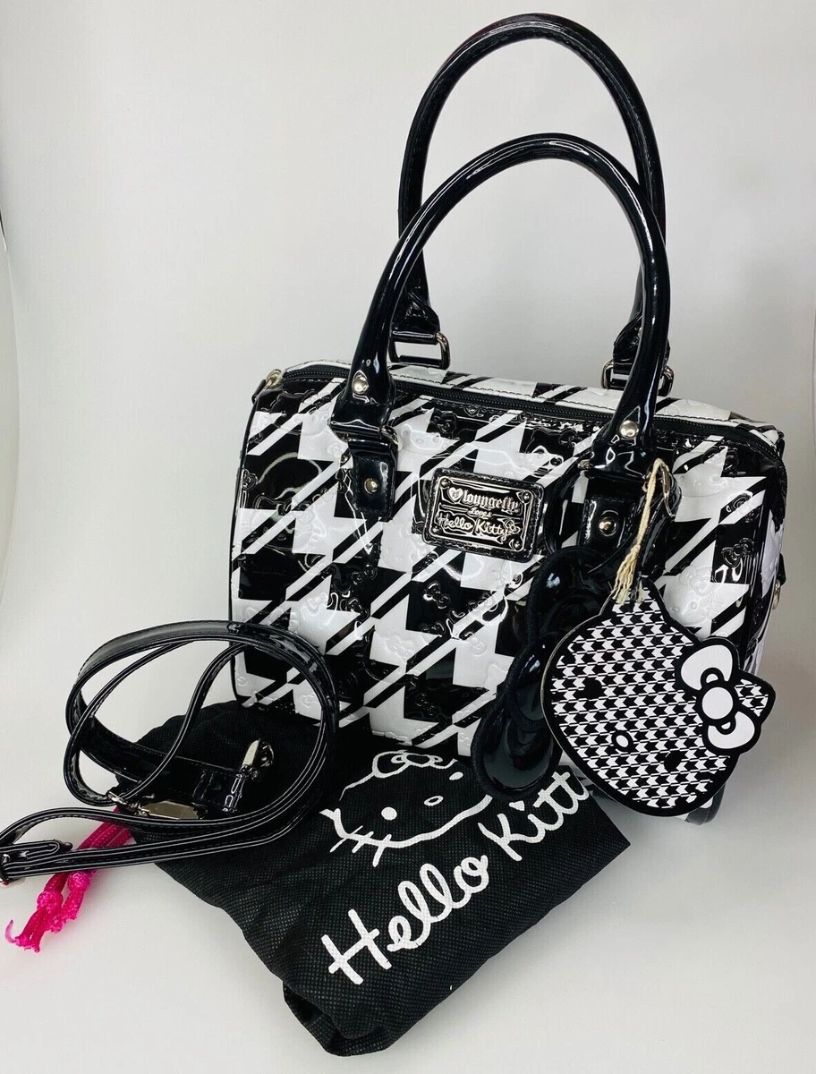 RARE Loungefly Loves Sanrio Hello Kitty Houndstooth Vinyl Satchel Purse HEART