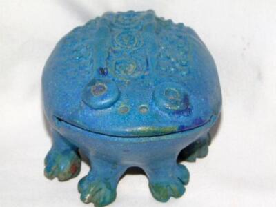 Unusual MID-CENTURY MODERN Blue Pottery Frog Figure, Danish Or Bitossi Signed