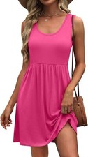 Women's Summer Sundress A-Line Sleeveless Casual Dress with Pockets Floral Solid