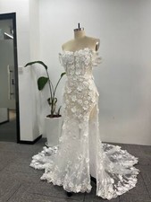 Bohemian Wedding Dresses with Side Split 3D Flowers Off The Shoulder Bridal Gown