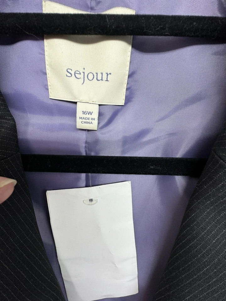 Blazer social feminino listrado preto 16 W Sejour - Imagem 2 de 4