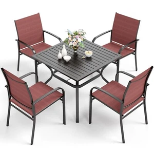 5 Piece Outdoor Dining Furniture Set Patio Table Chairs Set Metal Table Square