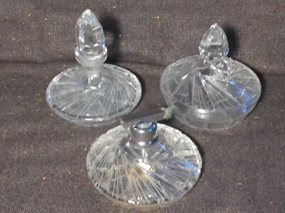 ANTIK FRISIERTISCH SET 3x KRISTALL GLAS GESCHLIFFEN ZERSTÄUBER FLACON PUDER DOSE - Bild 1 von 4