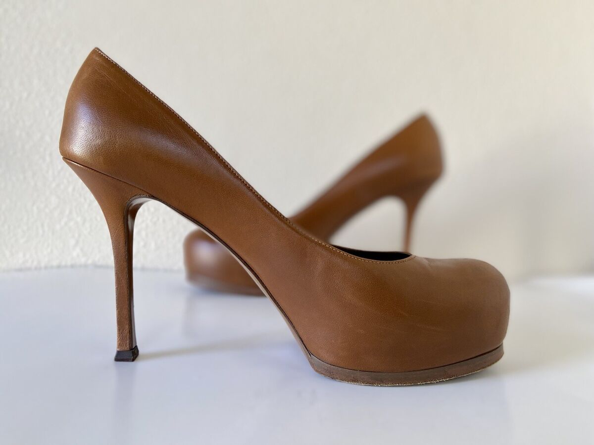$825 YSL SAINT LAURENT TRIBTOO TRIBUTE Brown Leather Pumps $825 YSL SAINT LAURENT TRIBTOO TRIBUTE Brown Leather Pumps