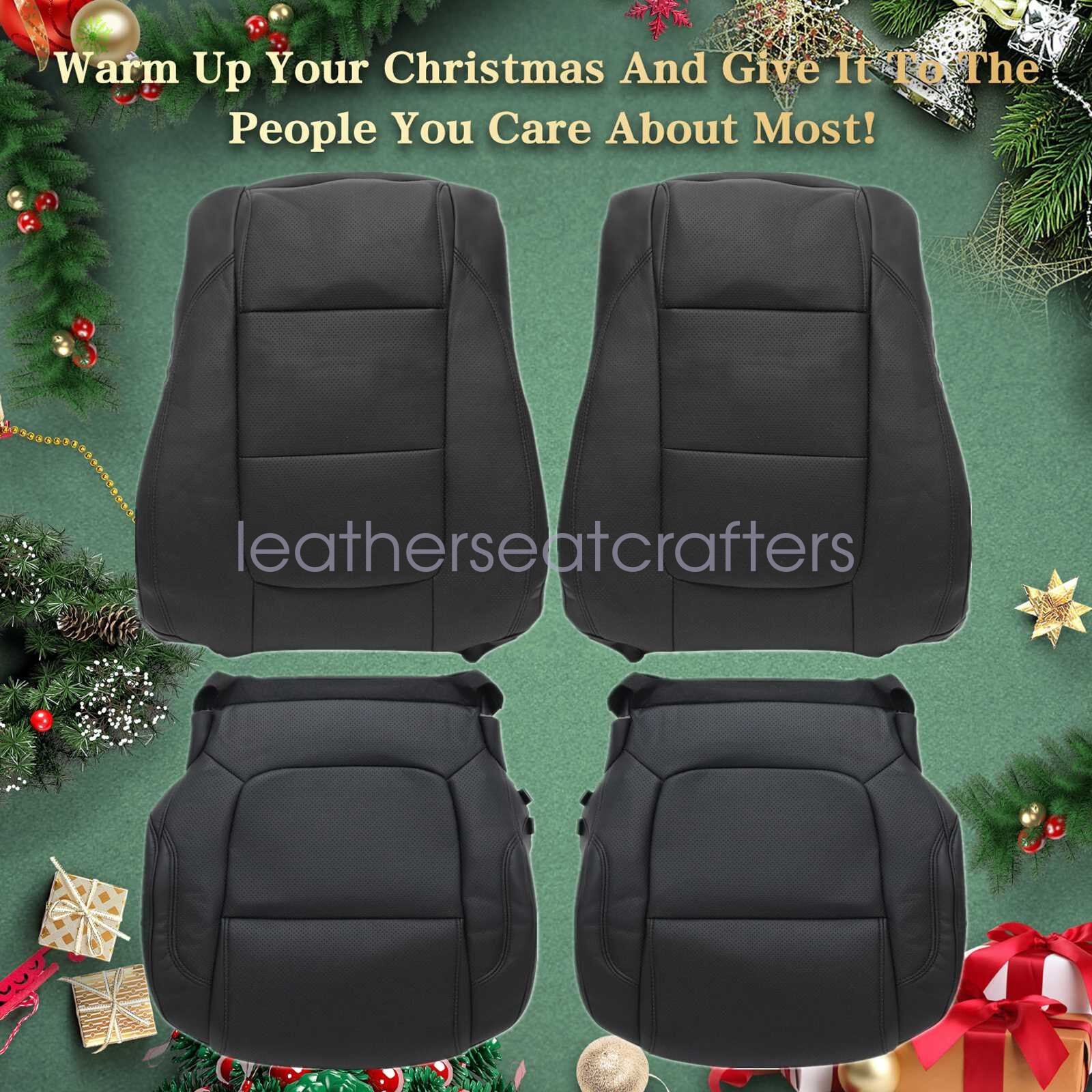 2011-2015 Ford Explorer Black Leather Seat Cover Set - Driver & Passenger Top & Bottom  