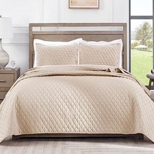 Ultrasonic Reversible Size Quilt Bedding Set with Pillow King Brich Beige