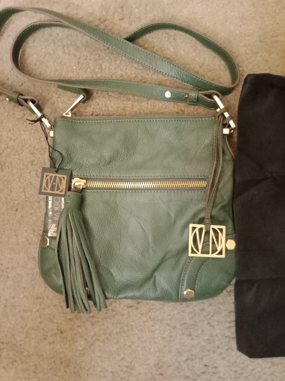 Women's VIA NEROLI Leather Shoulder Purse Small Zipped Crossbody Bag . Green 💚