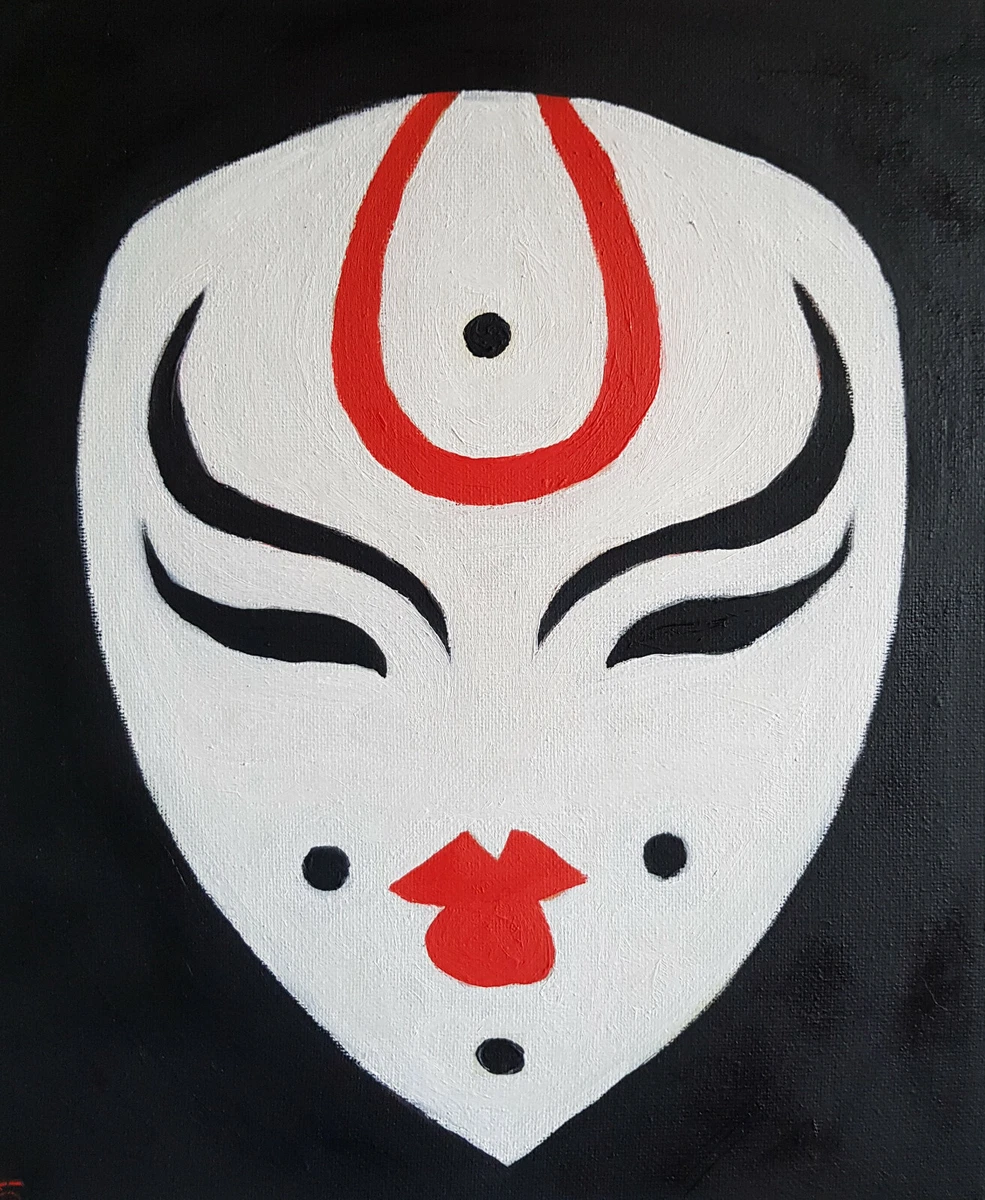 ORIGINAL OIL PAINTING FACE KABUKI MASK JAPANESE SPIRIT YOKAI RED SIGNED ART  ASIA | eBay