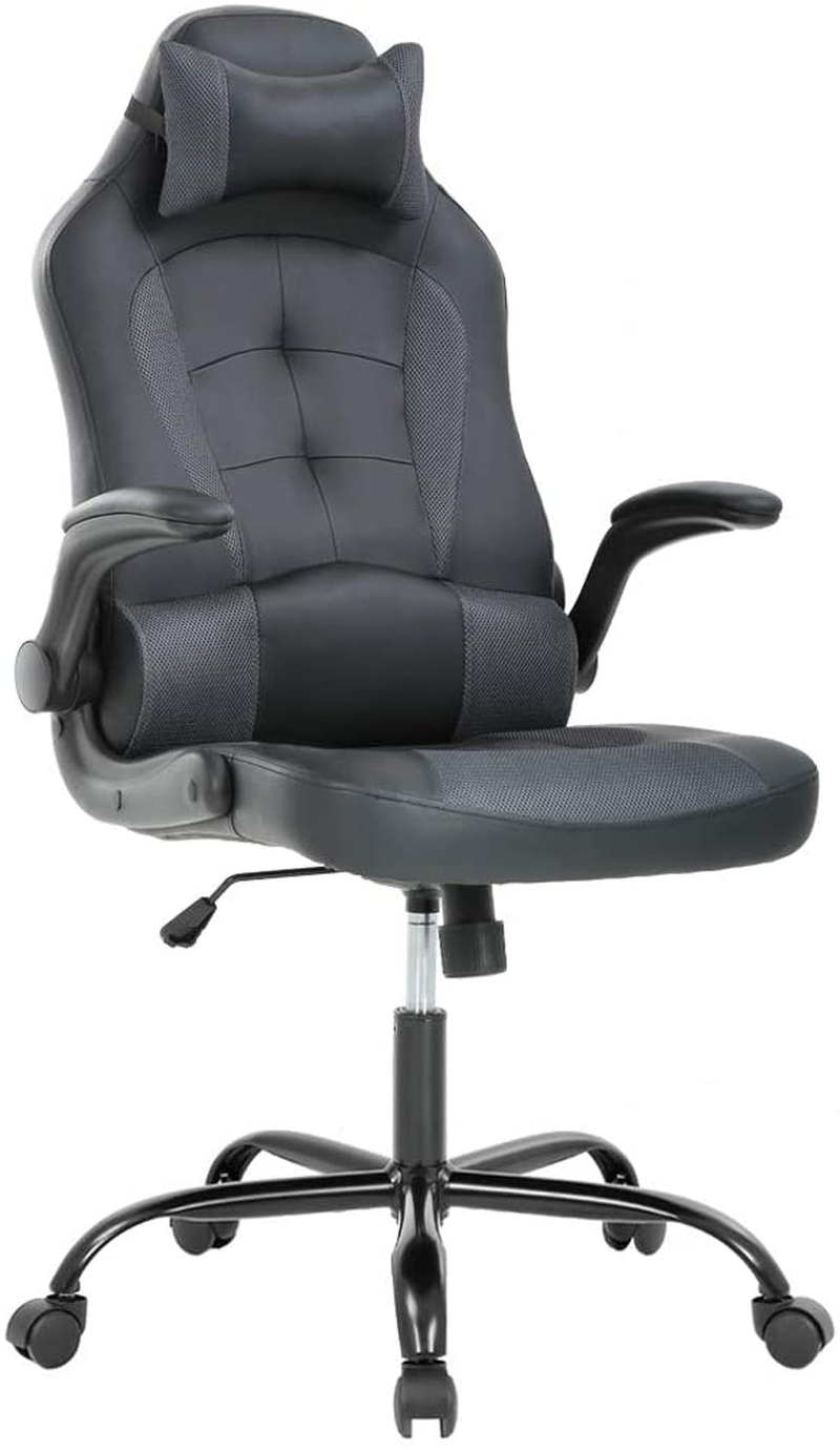 Ergonomic PC Gaming Chair with Lumbar Support and Flip-Up Arms for Office or Desk Use-image