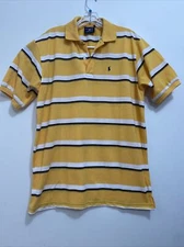 Polo Ralph Lauren Sport Mens XL Polo Shirt Brown White Stripe Yellow Pony Cotton