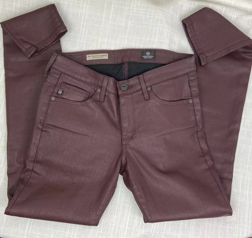AG Adriano Goldschmied The Absolute Legging Jeans Wax Coated 26R Burgundy US EUC - Picture 2 of 11