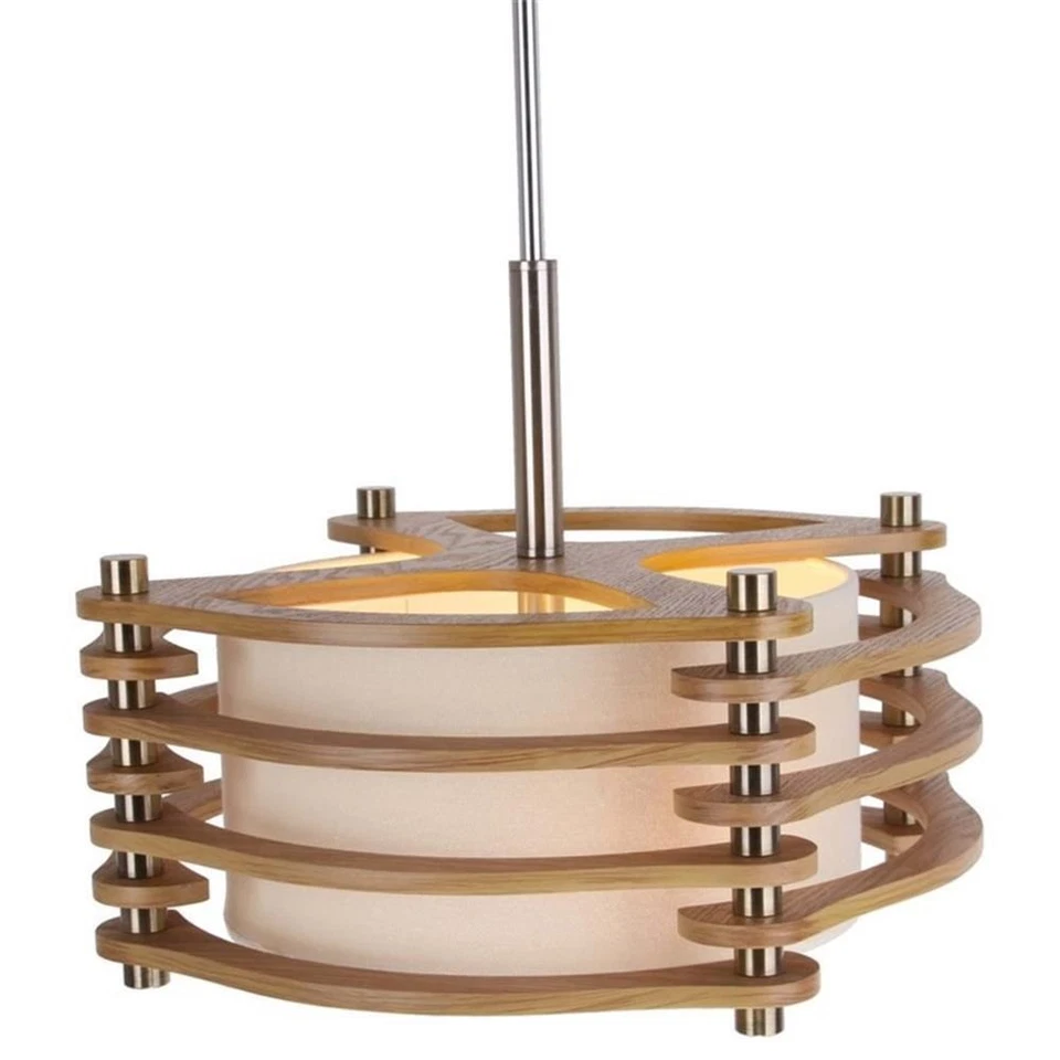 Colgante Woodbridge Lighting Steps 3 luces madera y tela en níquel satinado/ceniza Foto 2 de 2