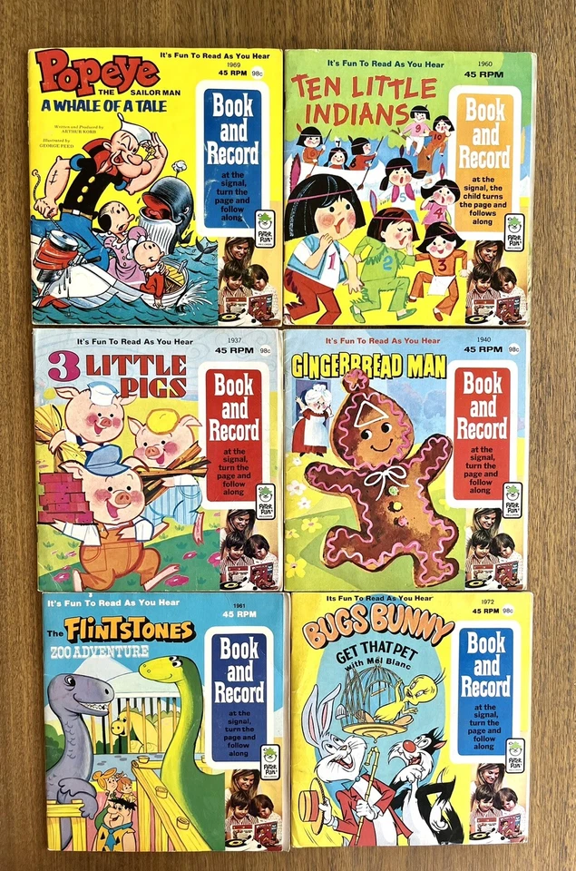 VTG PETER PAN Read & Hear Records Popeye Bugs Bunny Flintstones & More Lot/6 Foto 2 de 4