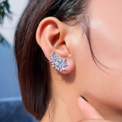 Cubic Zirconia Target Ear Cuffs A New Day 14K Gold Plated Cubic Zirconia  Duo Stud Earring Set 3pc