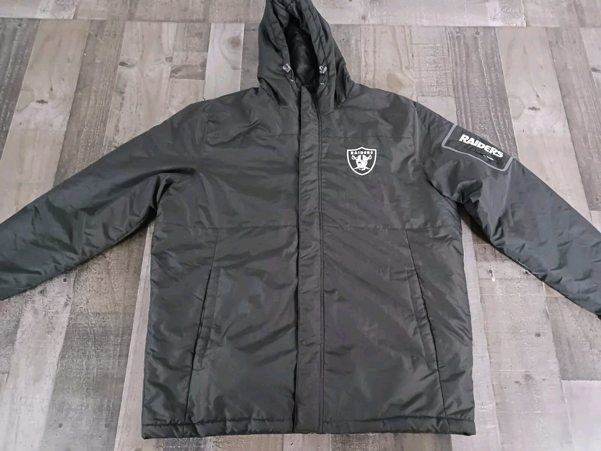Oakland Raiders Jacket Mens XL Extra Large Puffer Black Hooded