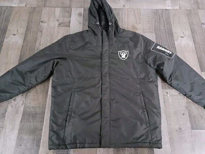 Oakland Raiders Jacket Mens XL Extra Large Puffer Black Hooded