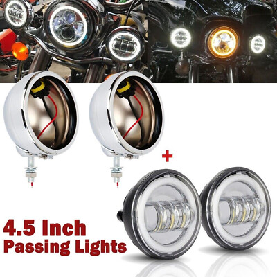 2pcs 4.5'' LED Passing Fog Lights Turn Signals w/ Housing For Harley Softail Boy