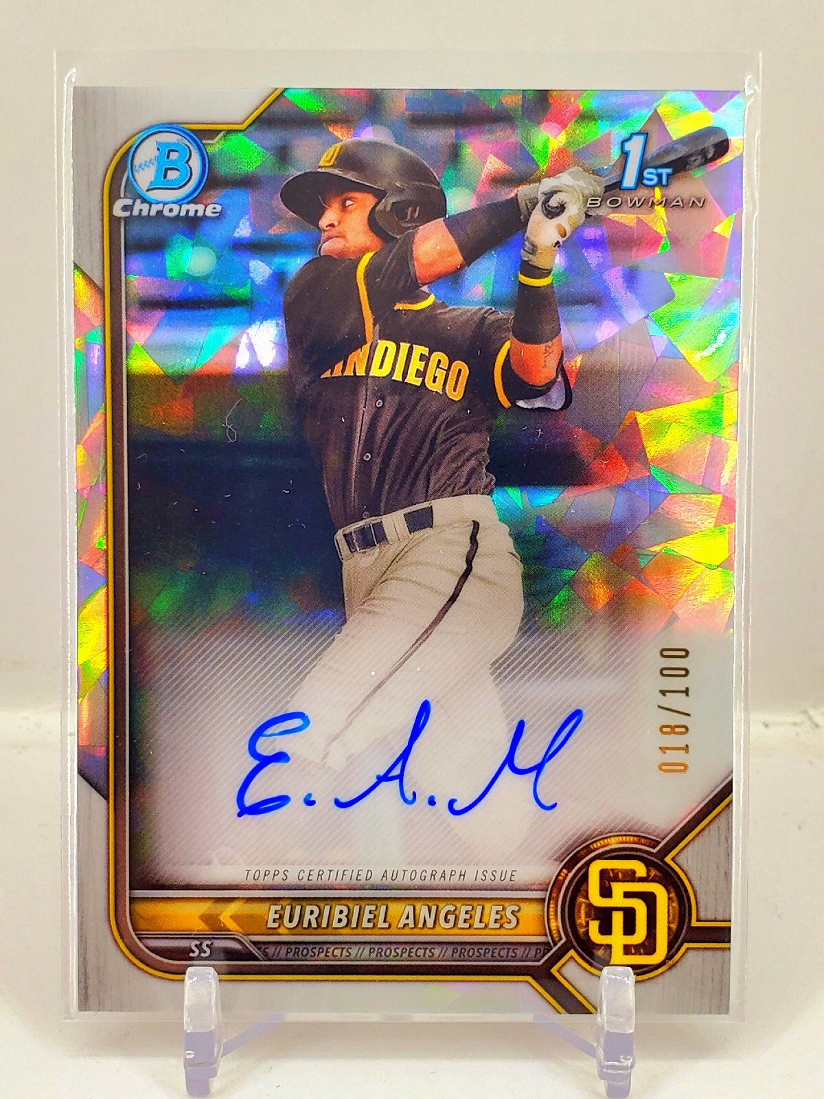 2022 Bowman Chrome 1st Euribiel Angeles Atomic Refractor Auto 18/100 A's ROOKIE