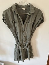 Nicole Miller Utility Romper Green Short Sleeve Button-Up Belted Size S