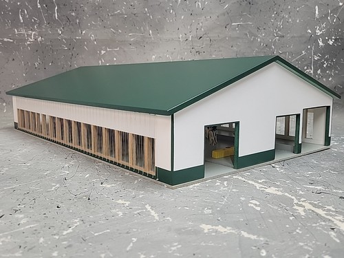 1/64 Custom scratch built FreestallBarn W/Feeding Alley Floor ForestGreen&White - Picture 5 of 10