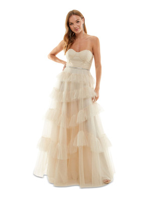 SAY YES TO THE Womens Beige Lace-up Open Back Lined Dress 1