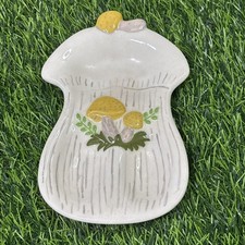 Vintage Merry Mushroom Double Spoon Rest 1970 Art Pottery Cottagecore Retro