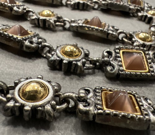 PD Premier Designs Gold & Silver Brown Pyramid Shaped Link Bracelet & Necklace - Picture 12 of 13
