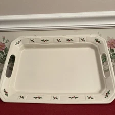 Longaberger RARE  WT TRAD HOLLY 2 HANDLED PLATTER BRAND NEW ORG BOX TAG 31799180