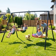 4 IN 1 Metal Swing Set with 3 Swings Heavy Duty A-Frame Kids Adult Backyard Play