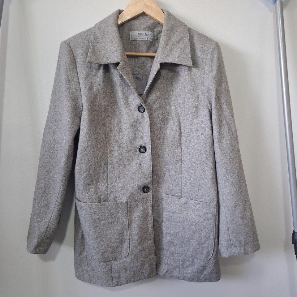 LEESA Fashions vintage Grey Wool Coat Made In AUSTRALIA Size 14