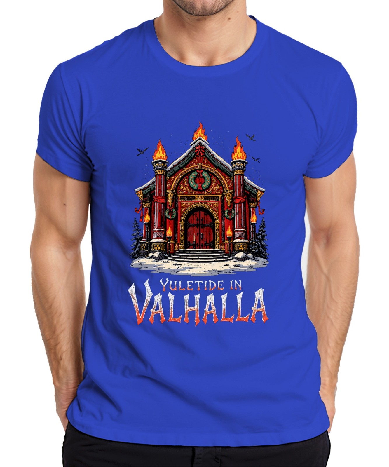 Yuletide in Valhalla Vikings Norse Christmas Raven Vintage Mens T-Shirt