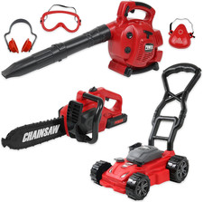 Kids Toy Lawn Mower, Leaf Blower and Chainsaw Set Landscaping Power Tools Incl