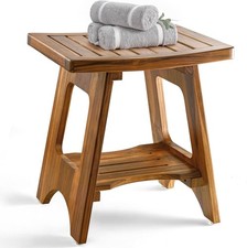 HOLANA 18" Teak Shower Bench, 450lb Capacity with Storage Shelf, Waterproof
