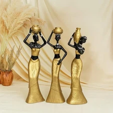 Beautiful New Golden & Black African Women Statues Home Decor - Pack of 3 Pieces