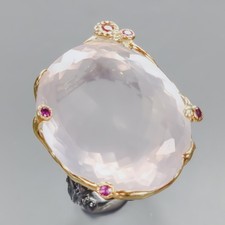 Gemstone 45 ct Natural Rose Quartz Ring 925 Sterling Silver Size 8 /R437367