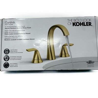 KOHLER Cursiva 8'' Double Handle Bathroom Faucet in Vibrant Brushed Moderne Brass