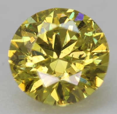 Cert 0.91 Carat Canary Yellow VS1 Round Brilliant Natural Enhanced Diamond 6.29m