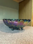 Mid Century Vintage Indiana Glass 2211 Iridescent Blue Carnival Glass Oval Bowl