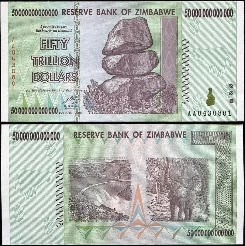 2008 50 TRILLION DOLLARS ZIMBABWE BANKNOTE, AA P-90 GEM UNC - Image 3 of 4
