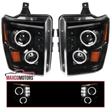 Jet Black Projector Headlights Fits 2008-2010 Ford F250 F350 F450 LED Halo Lamps