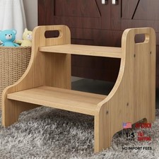 Natural Toddler Step Stool for Kids - Handles - Natural Kitchen Stool