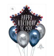 Anagram Happy Birthday to You Balloon Bouquet 5ct Satin Luxe Matte Metallic New