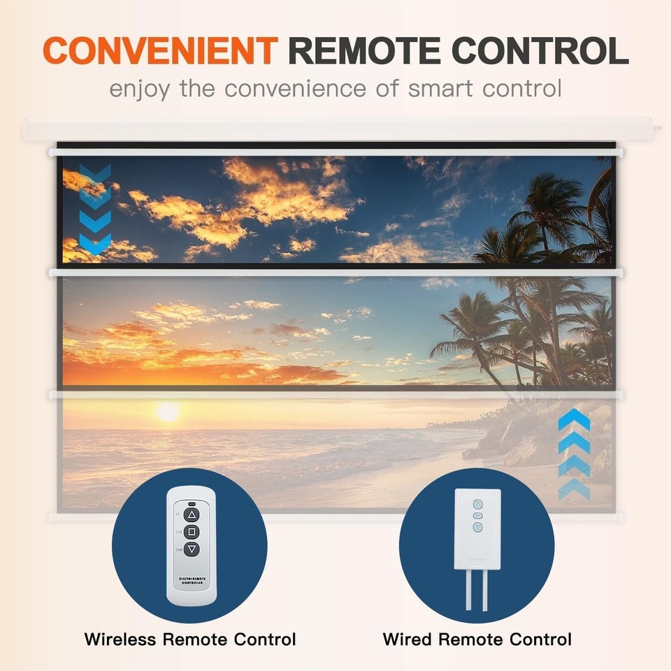 100inch Motorized Projection Screen, 16:9 4K 3D HD Electric Projector ...