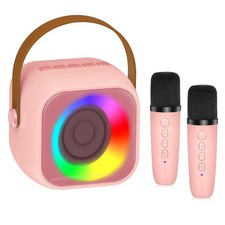 Mini m quina de karaoke para ni os con 2 micr fonos inal mbricos y luces LED