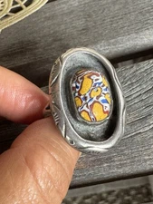 Stunning Handmade Fordite Stone  Sterling Silver Huge Man Ring Size 8