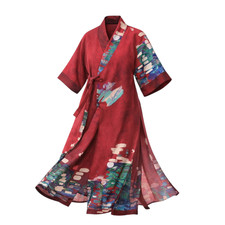 Korean Modern Hanbok Irworobongdo Robe Unisex Red Fusion Outerwear One Size