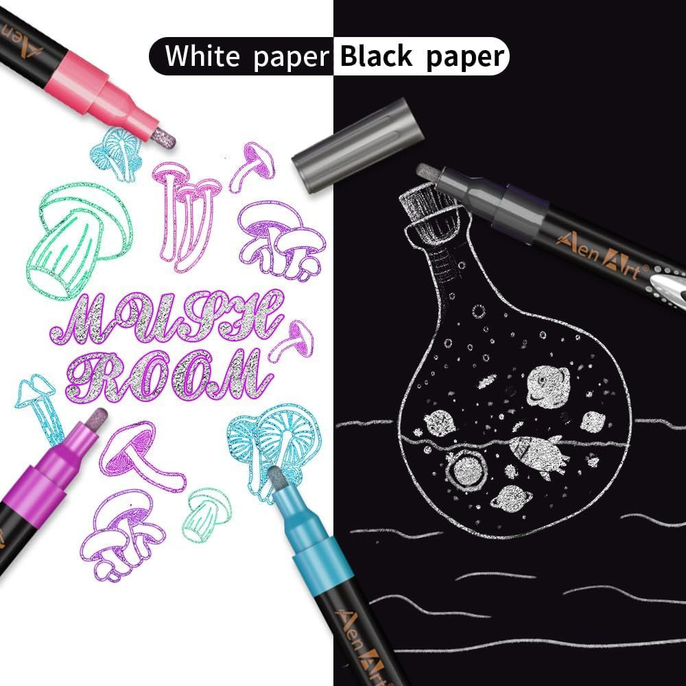 Aen Art Double Line Pens, 26 Colors Shimmer 26 Count (Pack of 1), 26 