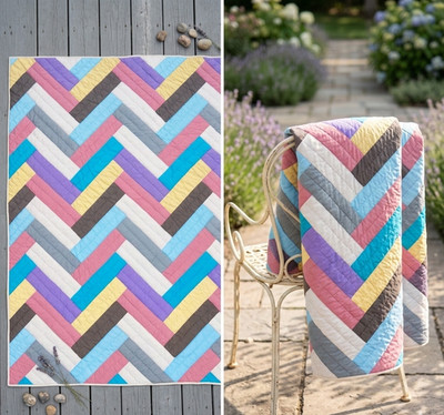 Vintage Handmade Chevron Patchwork Queen Size Cotton Finished QUILT Hand stitch