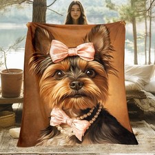 Single Piece Dog Blanket Featuring a Pink Bow - a Lightweight Throw Suitable f