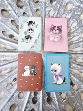 4 Vintage Cat Kitten Playing Cards, Art Deco, Midcentury, Kitty Swap Trade Cards